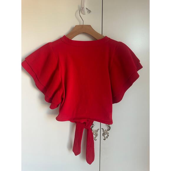 Womens Red Tops Size Small Ruffled Sleeves Cropped Front Tie Dolan Anthropologie - Picture 5 of 10